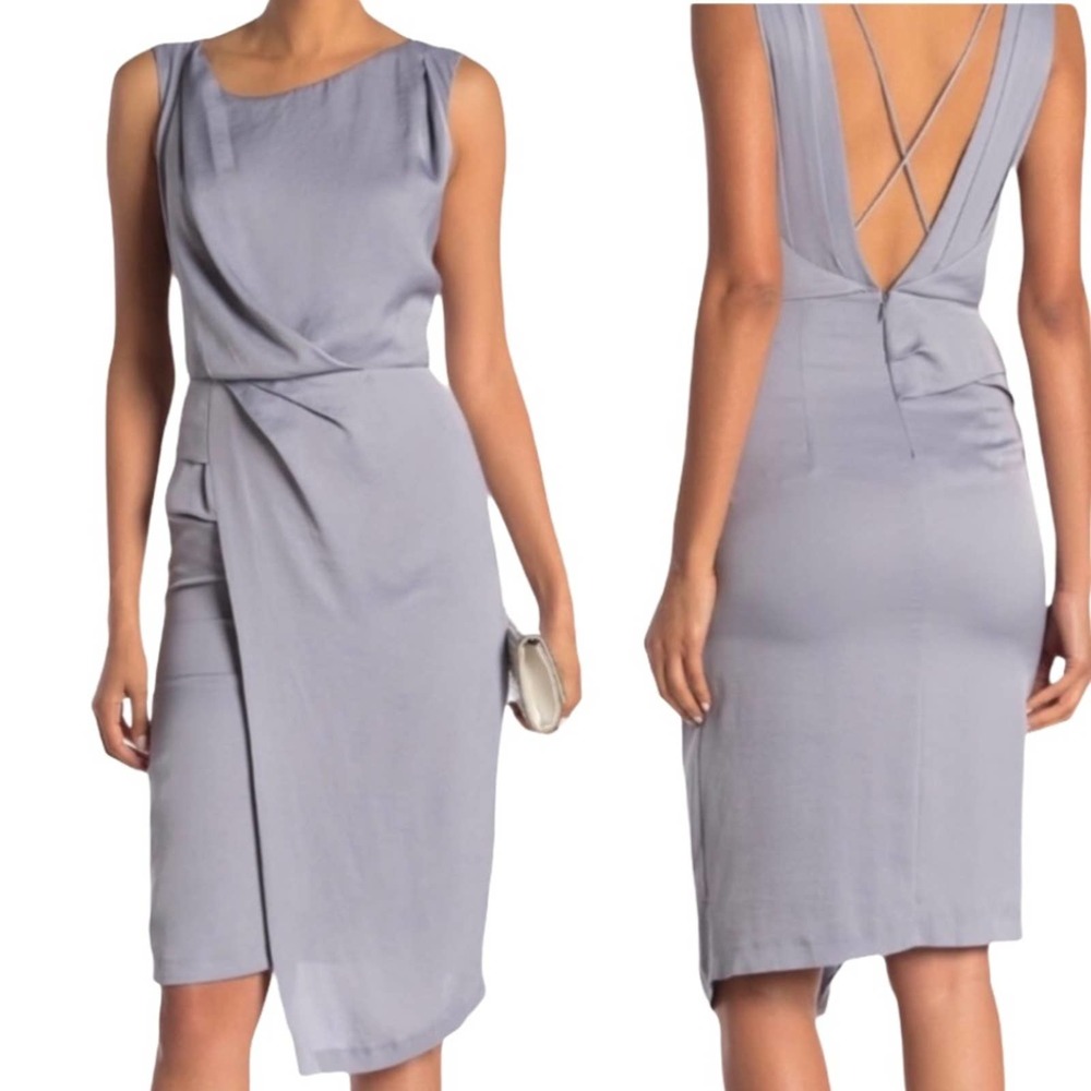 REISS Satin Karina Steel Grey Cross Back Evening Cocktail MINI